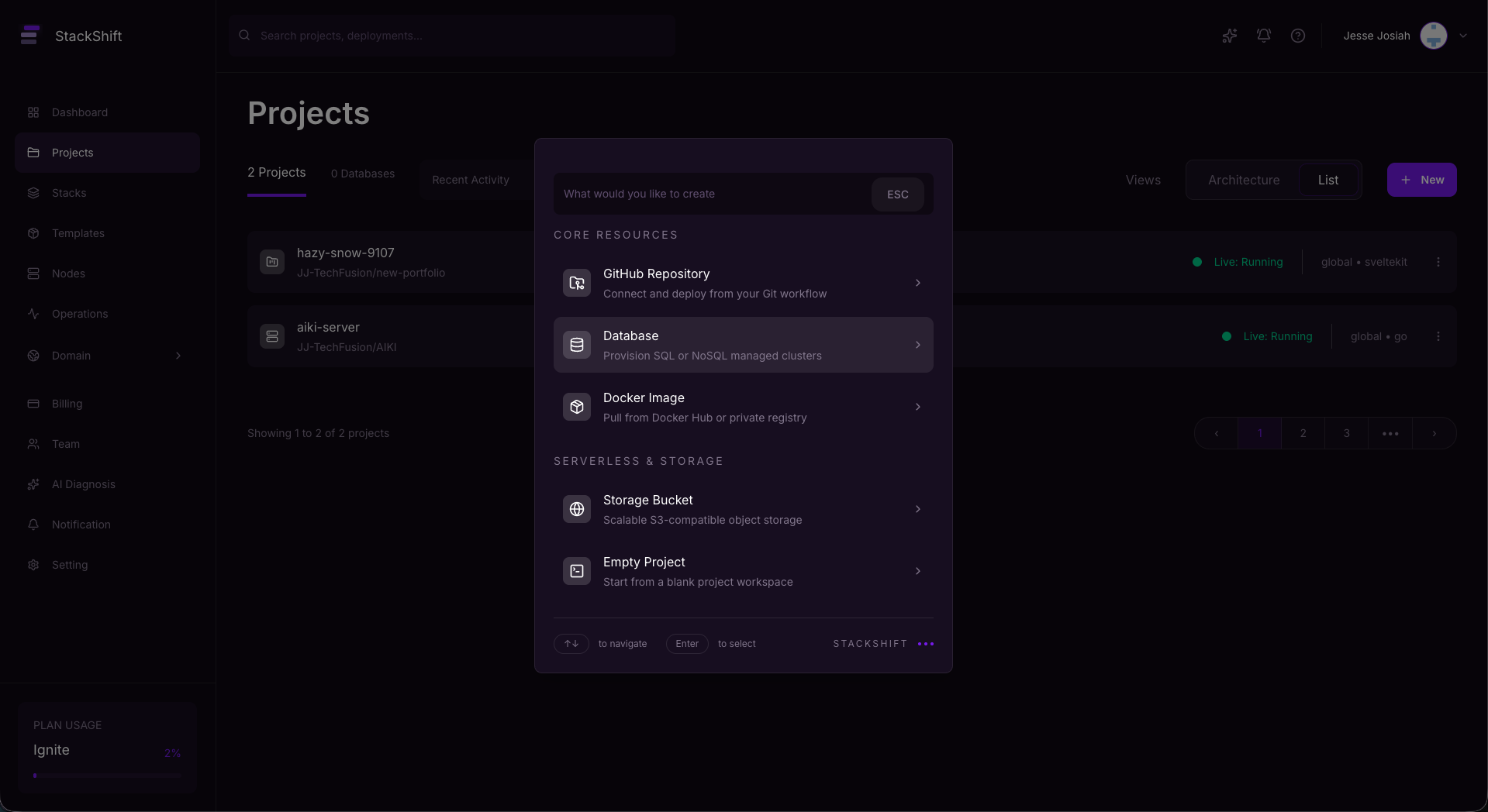 StackShift section